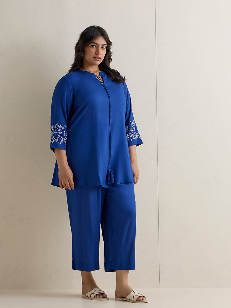 Diza Blue Floral Embroidered Tunic
