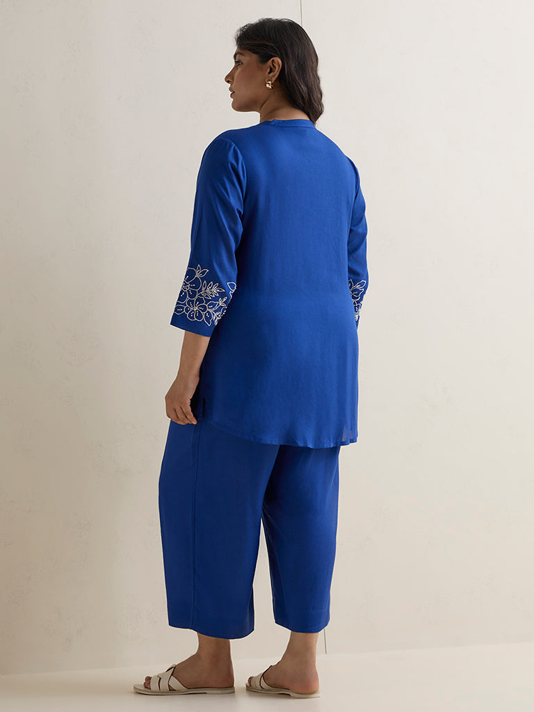Diza Blue Floral Embroidered Tunic