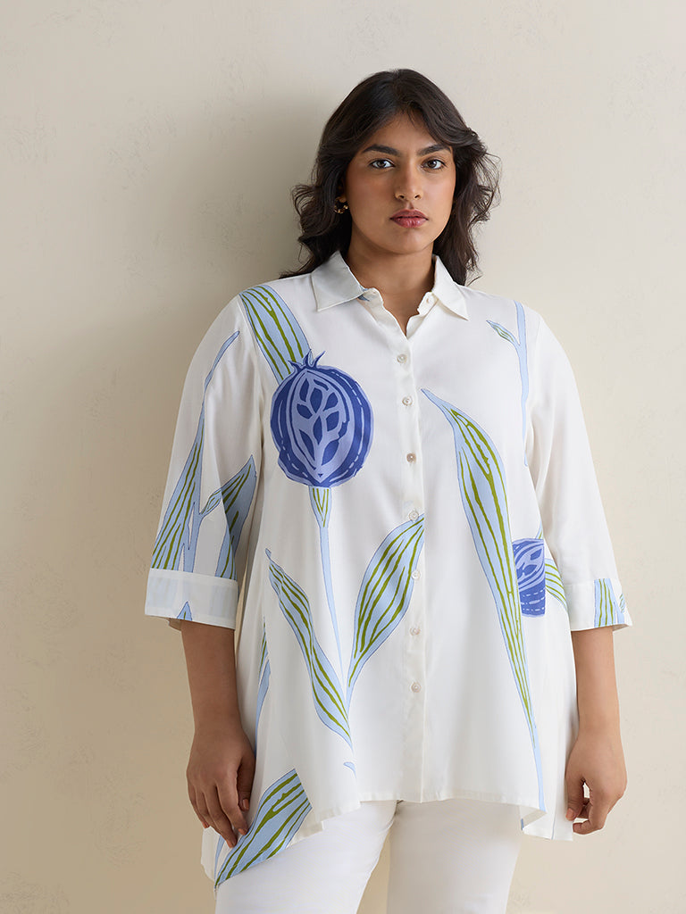 Diza White Floral Printed Tunic