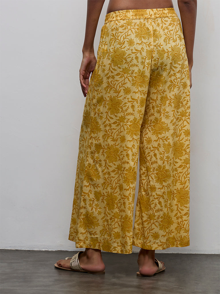 Zuba Yellow Floral Printed Palazzos
