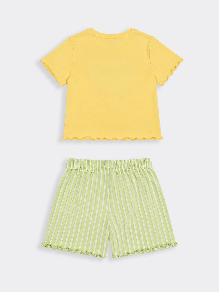 Wunderlove Yellow Printed Cotton T-Shirt and Shorts Set