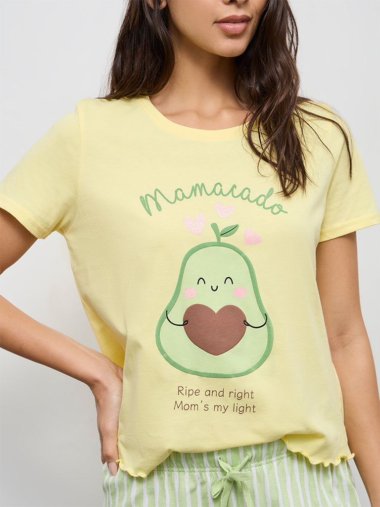 Wunderlove Yellow Printed Cotton T-Shirt and Shorts Set