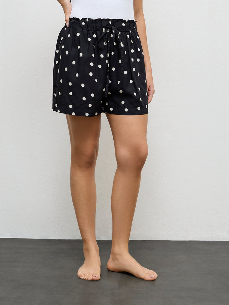 Wunderlove Black Polka-Dot High-Rise Shorts