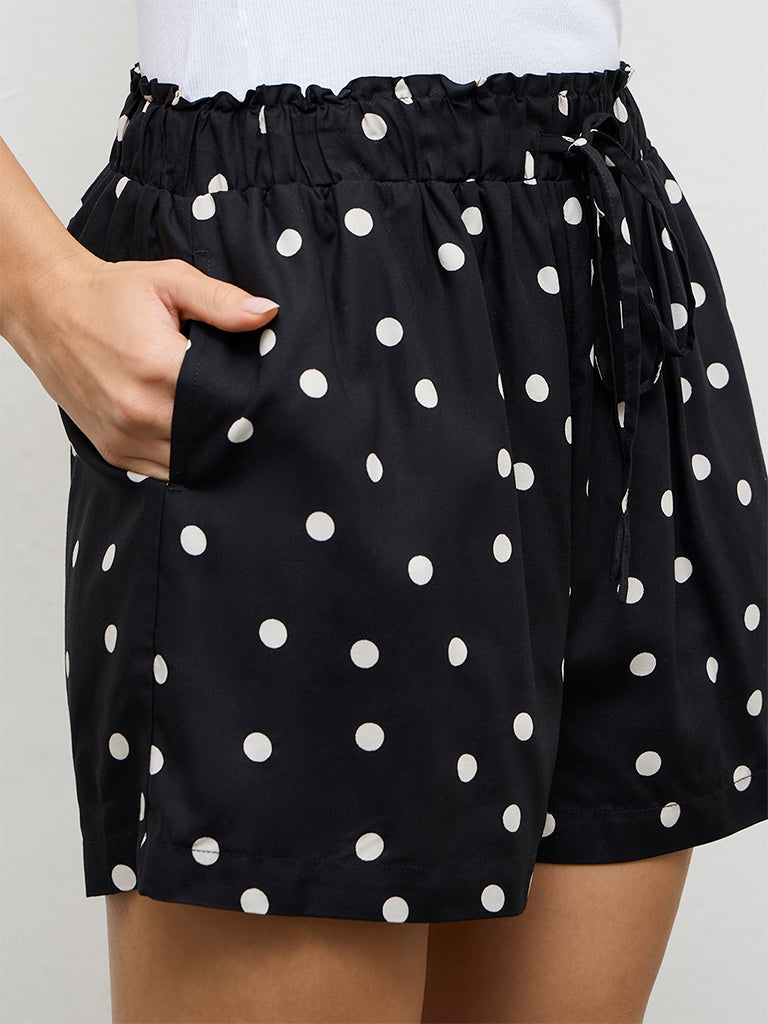 Wunderlove Black Polka-Dot High-Rise Shorts