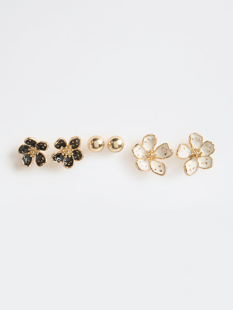 Westside Accessories Multicolour Floral Stud Earrings - Pack of 3