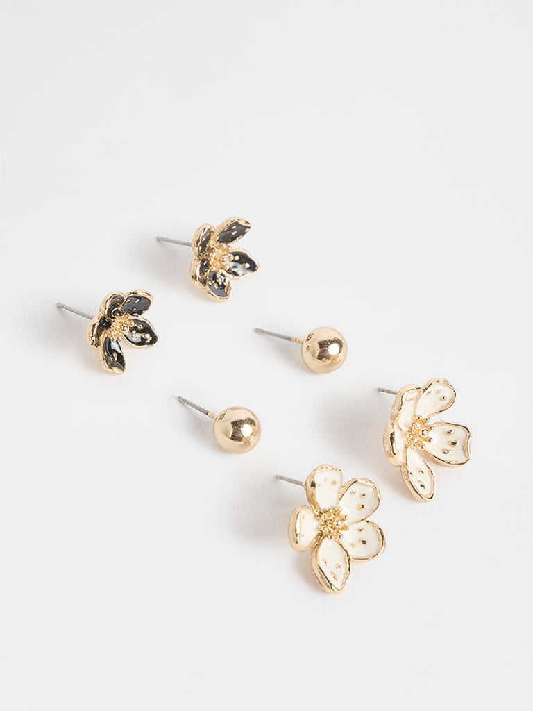 Westside Accessories Multicolour Floral Stud Earrings - Pack of 3