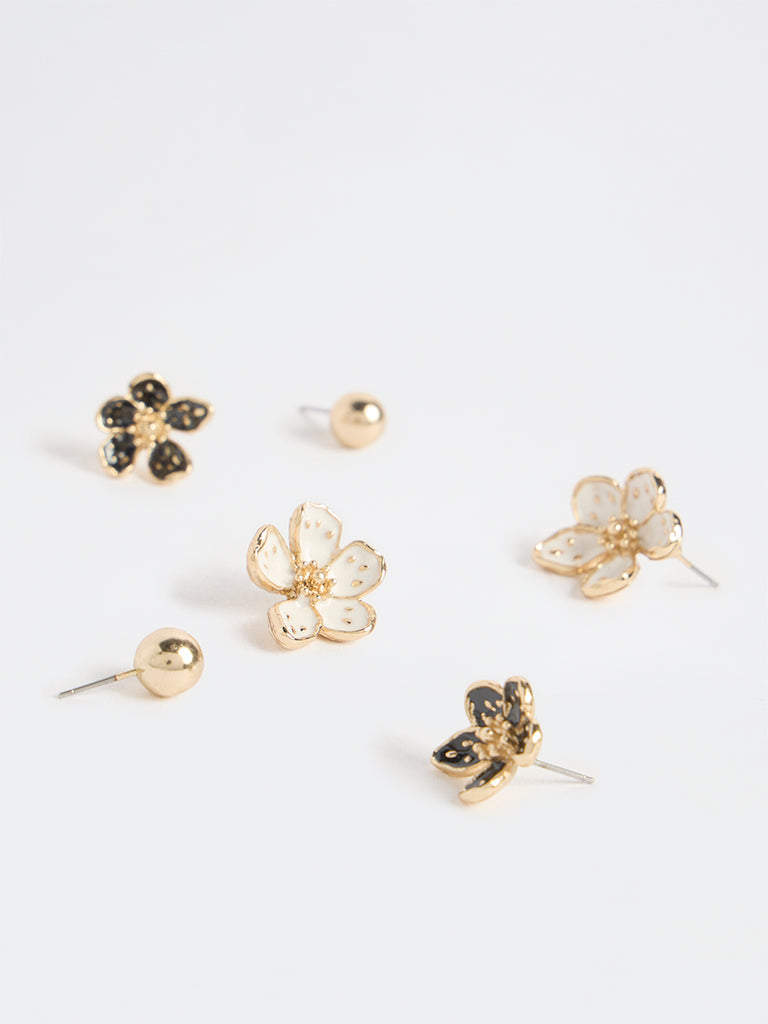 Westside Accessories Multicolour Floral Stud Earrings - Pack of 3