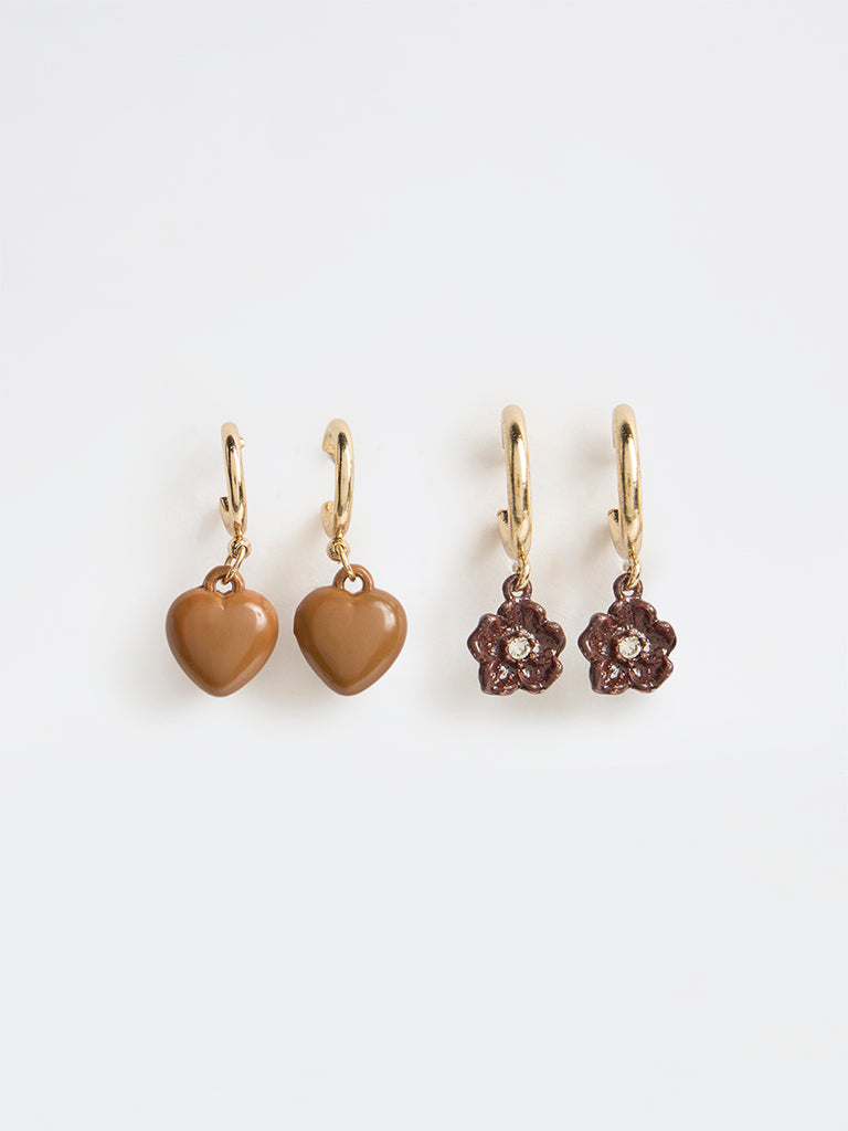 Westside Accessories Multicolour Heart and Flower Earrings - Pack of 2