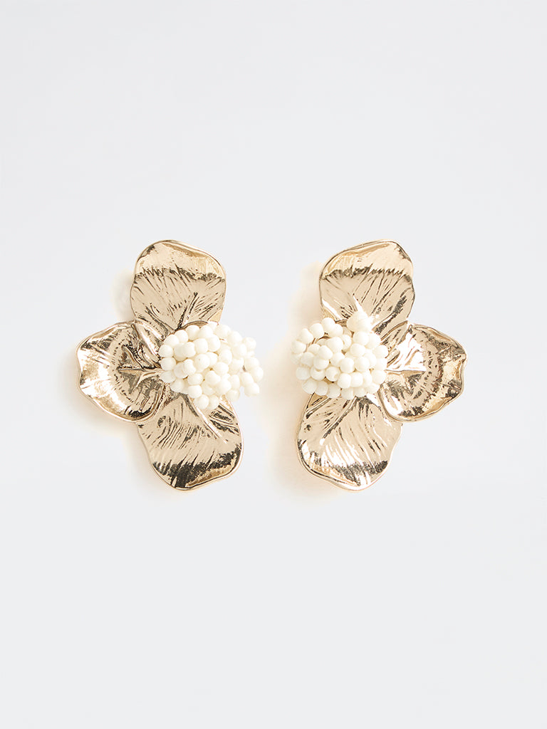 Westside Accessories Gold Flower Beaded Stud Earrings