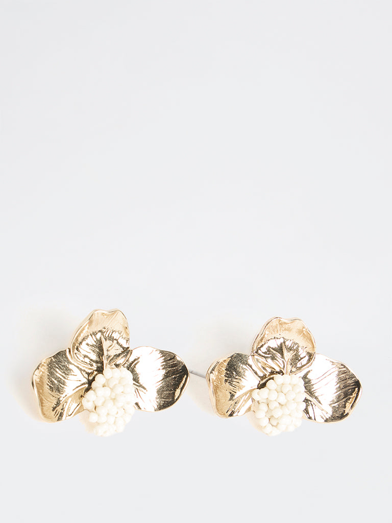 Westside Accessories Gold Flower Beaded Stud Earrings