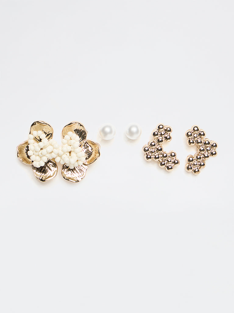 Westside Accessories Gold Floral Stud Earrings - Pack of 3
