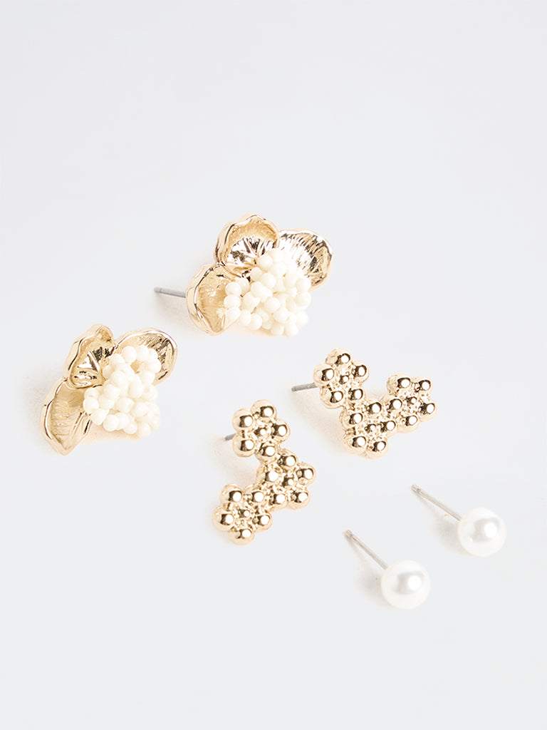 Westside Accessories Gold Floral Stud Earrings - Pack of 3