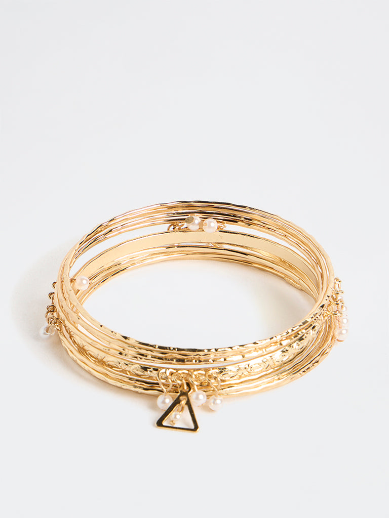 Westside Accessories Gold Pearl Charm Bangles - Pack of 10