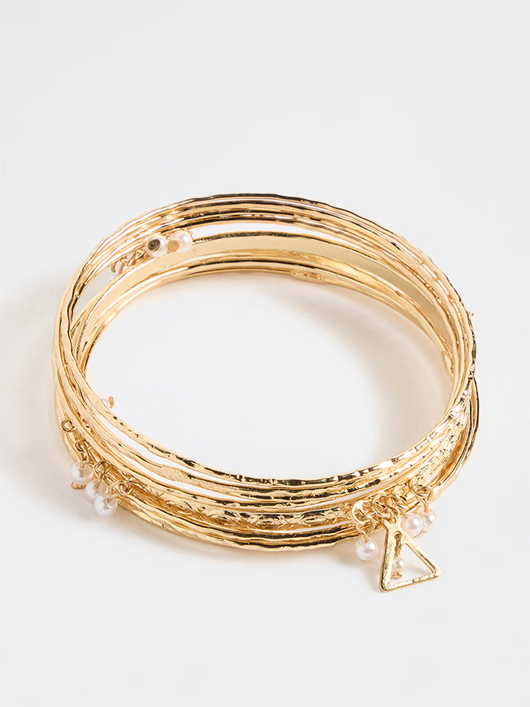 Westside Accessories Gold Pearl Charm Bangles - Pack of 10