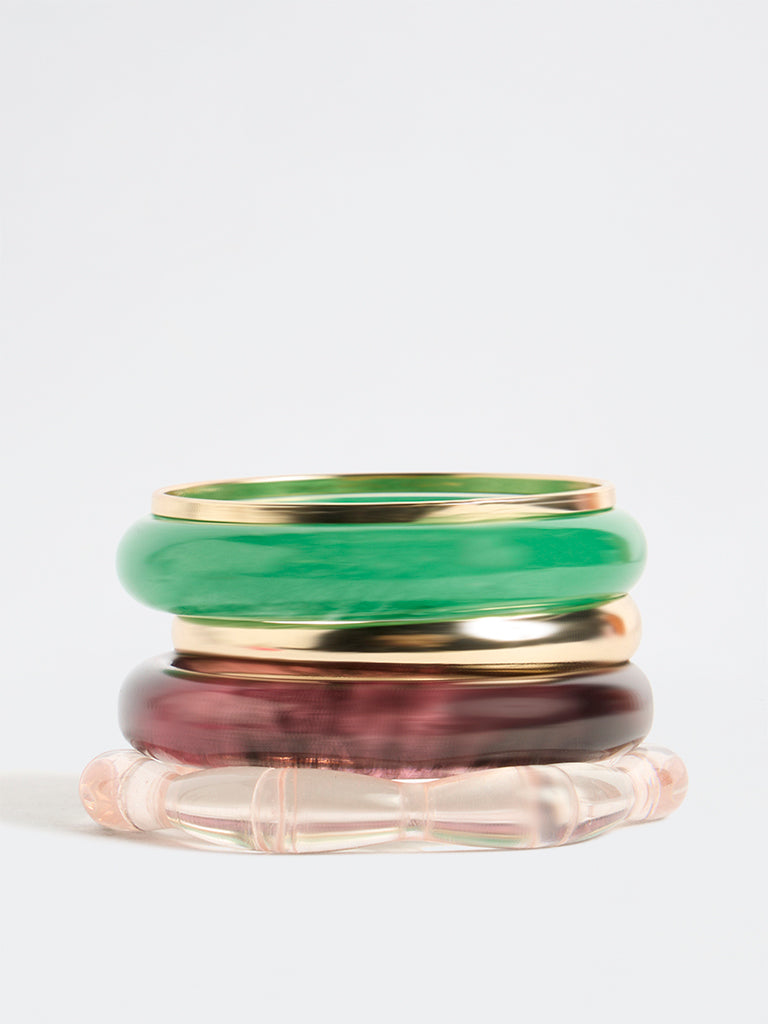Westside Accessories Multicolour Resin and Metal Bangles - Pack of 5