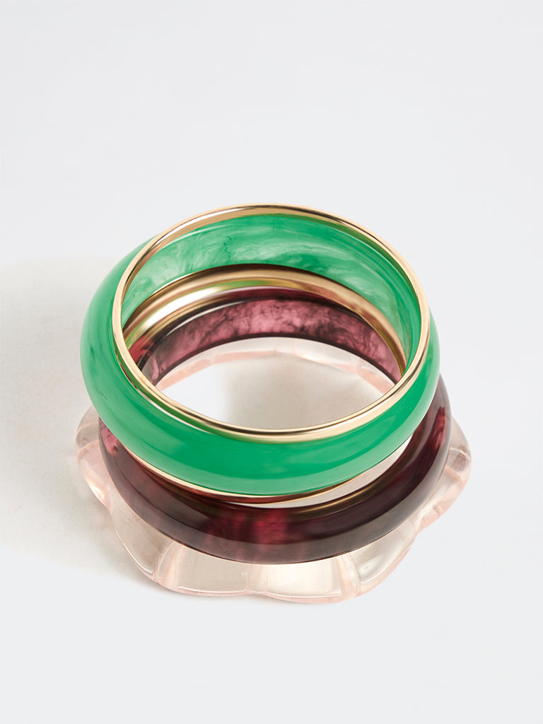 Westside Accessories Multicolour Resin and Metal Bangles - Pack of 5