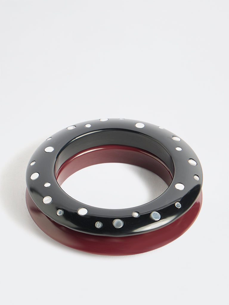 Westside Accessories Black and Burgundy Studded Bangles – Pack of 2
