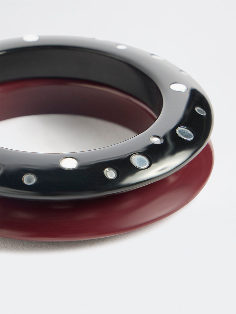 Westside Accessories Black and Burgundy Studded Bangles – Pack of 2