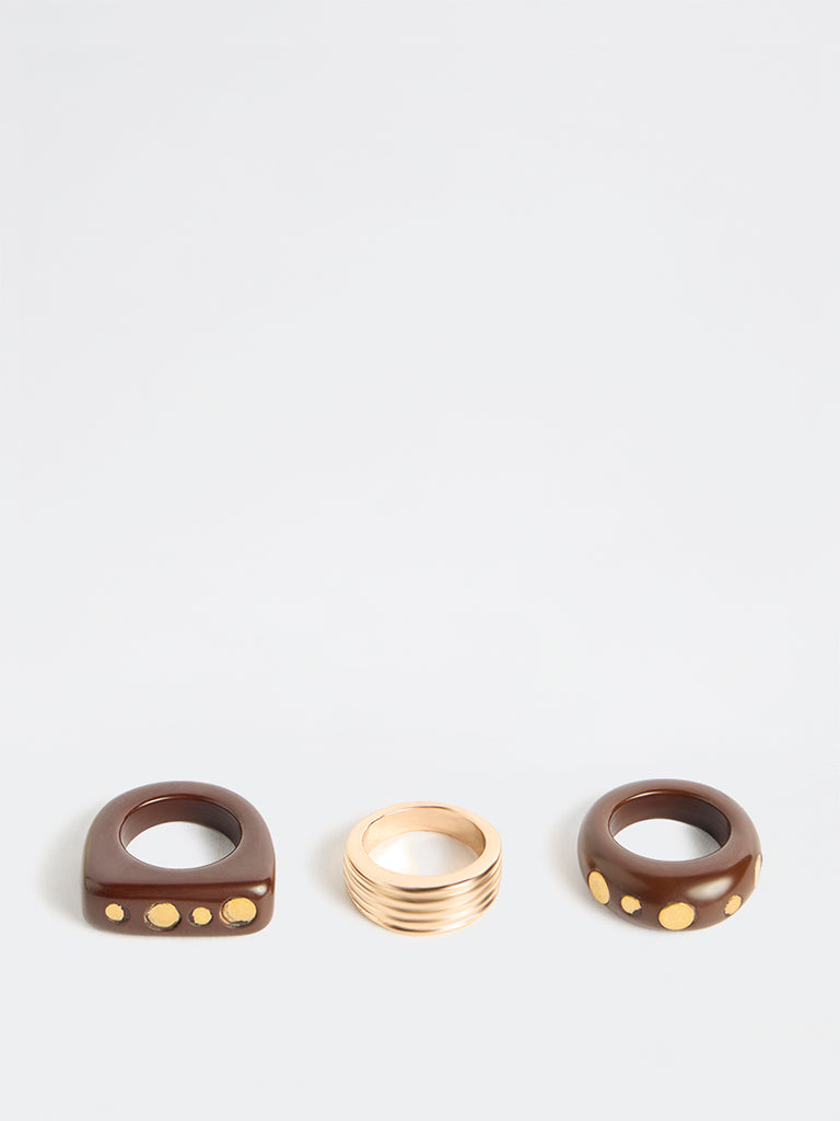 Westside Accessories Multicolour Resin and Metal Rings - Pack of 3