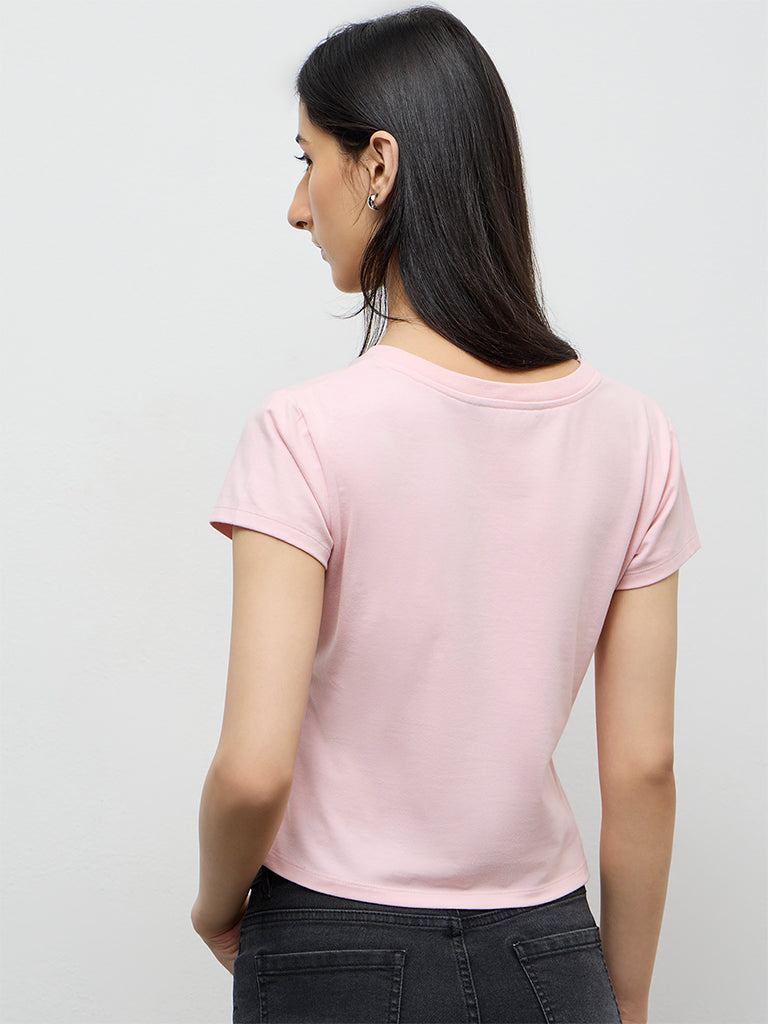 Nuon Light Pink Graphic Printed Cotton-Blend T-Shirt