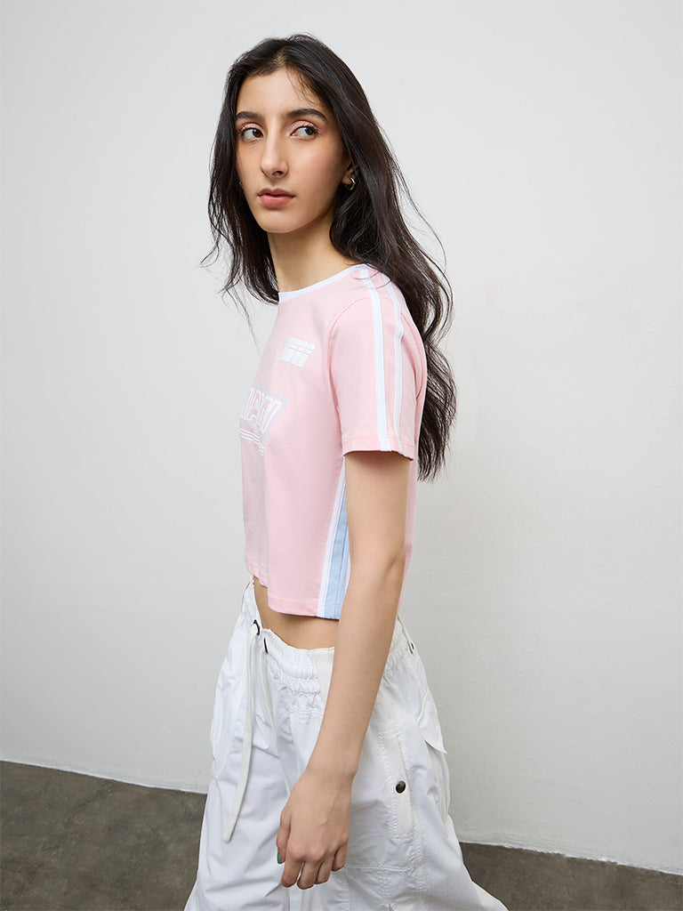 Nuon Light Pink Text Design Cotton T-Shirt