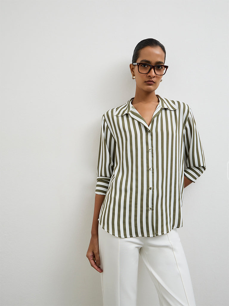 Wardrobe Olive Striped Shirt
