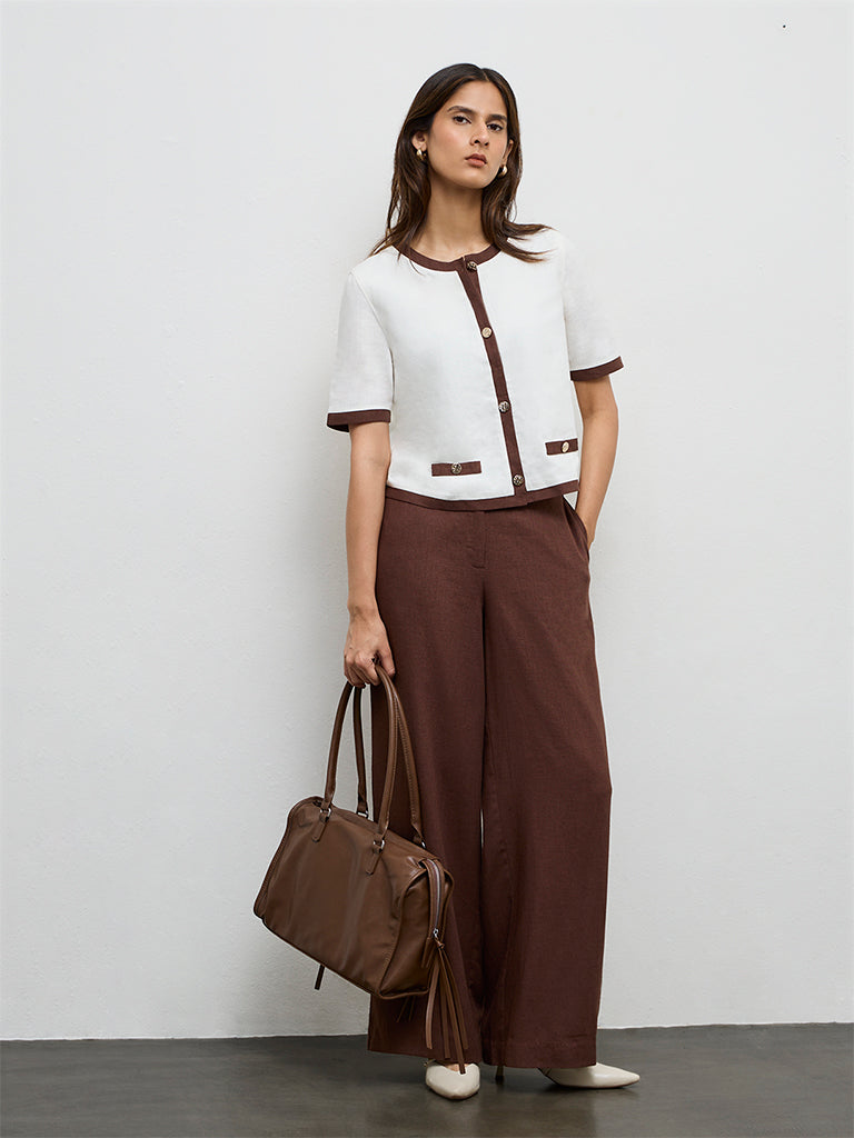 Wardrobe Off-White Contrast-Detailed Cotton Blouse