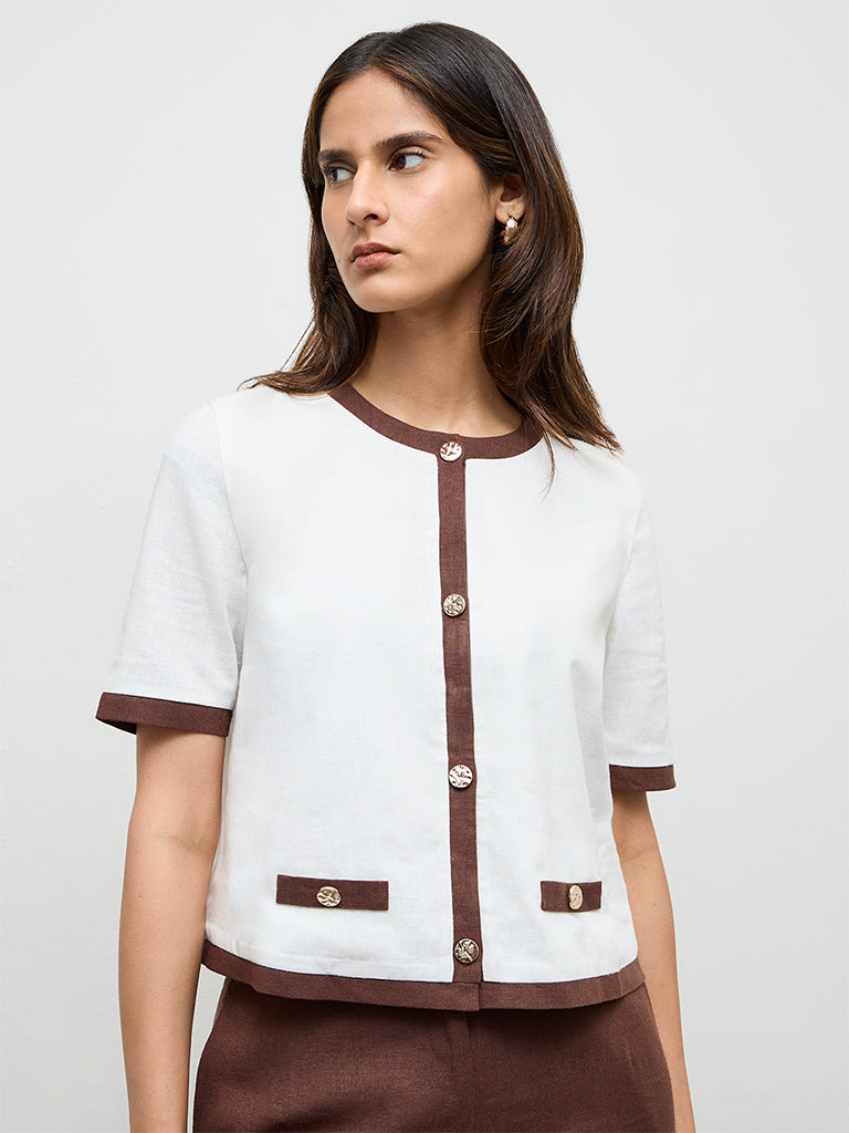 Wardrobe Off-White Contrast-Detailed Cotton Blouse