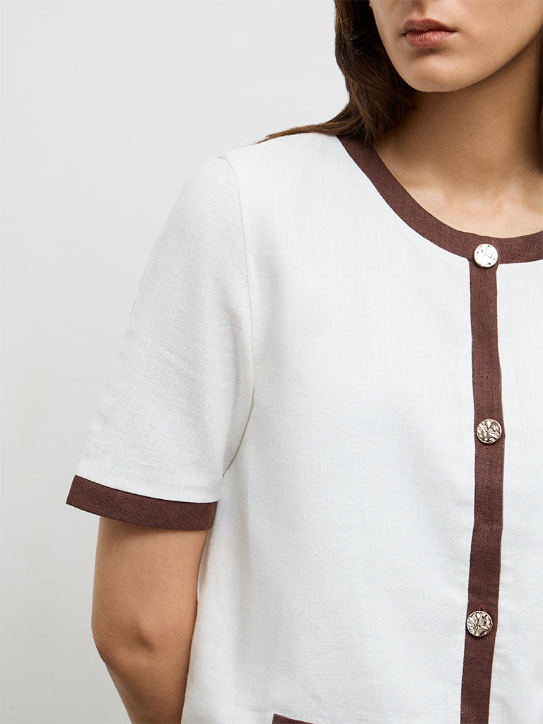 Wardrobe Off-White Contrast-Detailed Cotton Blouse