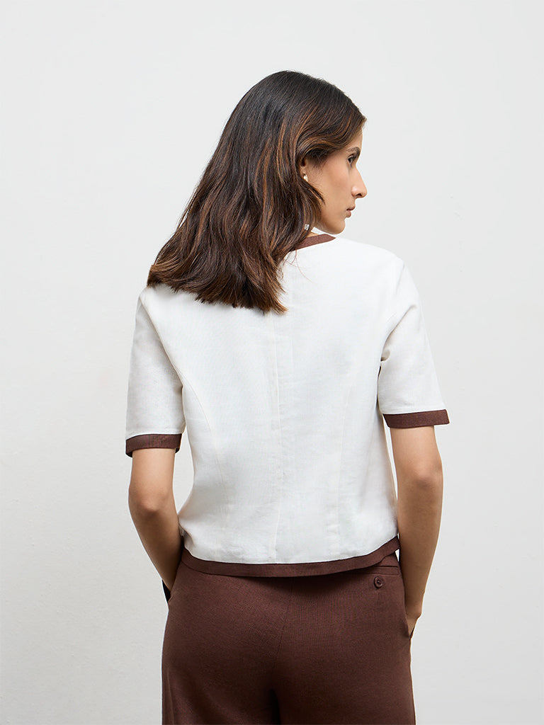 Wardrobe Off-White Contrast-Detailed Cotton Blouse