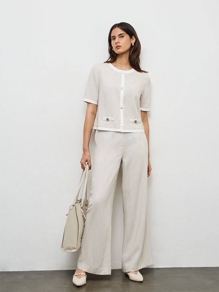 Wardrobe Light Beige Contrast-Detailed Cotton Blouse