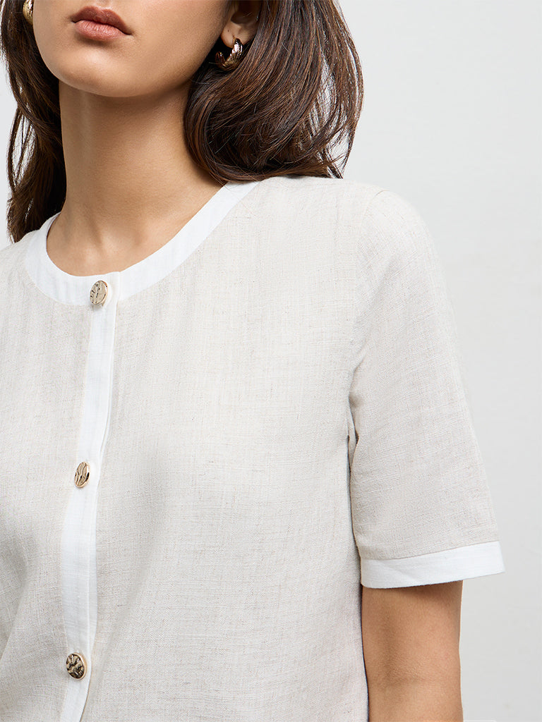 Wardrobe Light Beige Contrast-Detailed Cotton Blouse