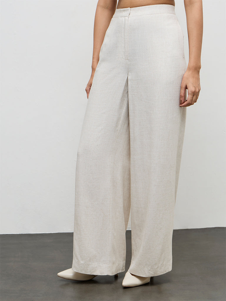 Wardrobe Light Beige High-Rise Cotton Trousers