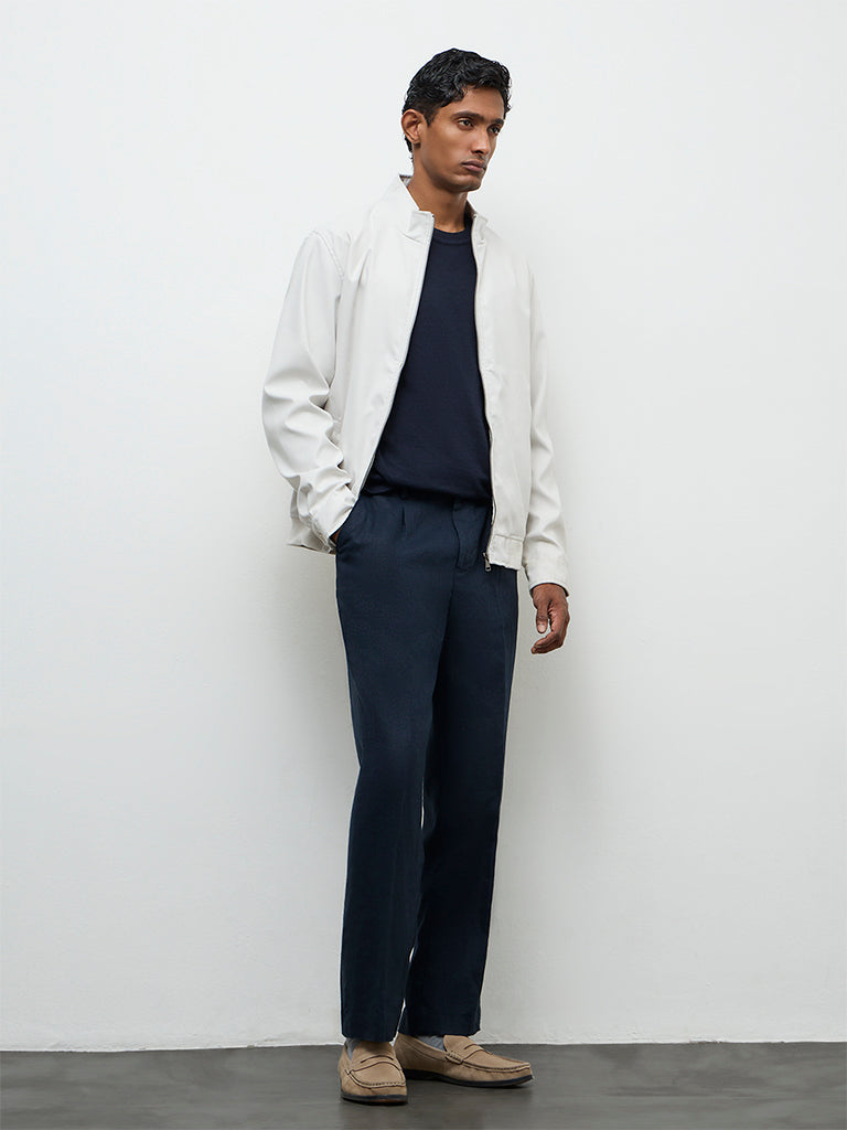 Ascot Navy Relaxed-Fit Mid-Rise Linen Trousers