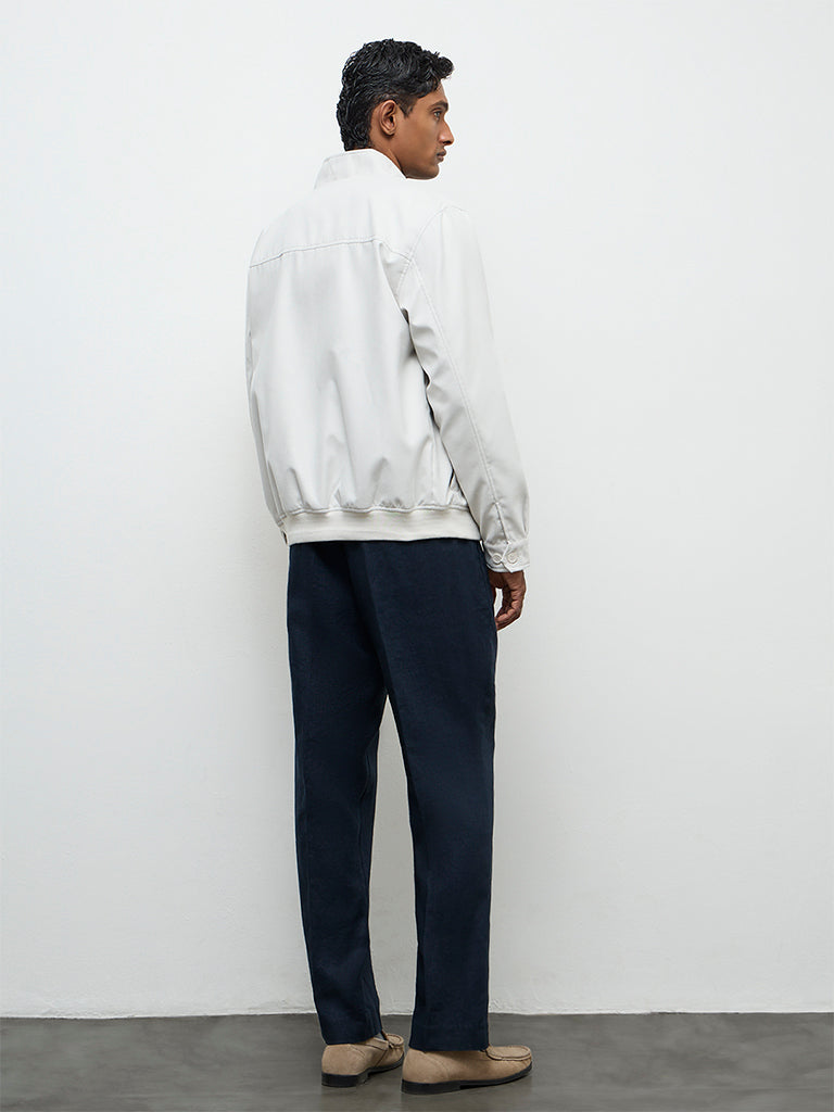 Ascot Navy Relaxed-Fit Mid-Rise Linen Trousers