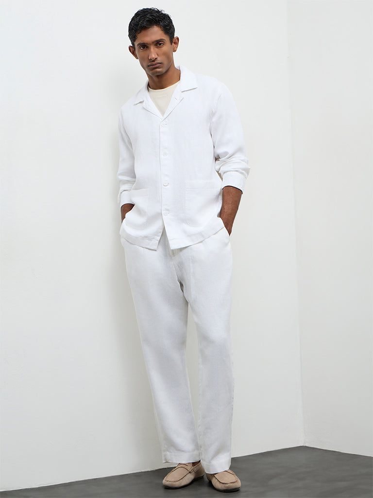 Ascot Off-White Relaxed-Fit Mid-Rise Linen Chinos