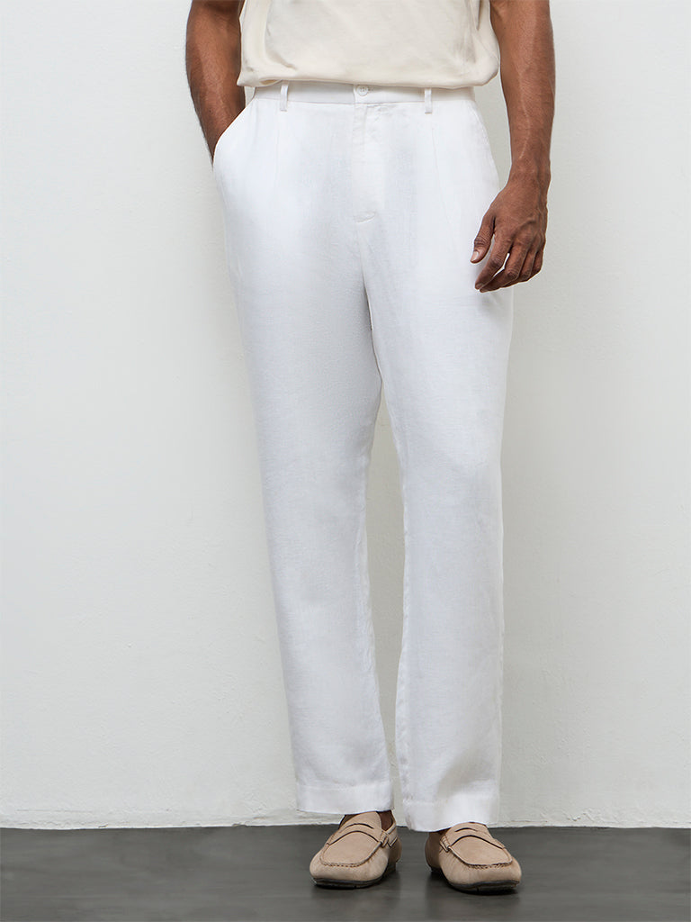 Ascot Off-White Relaxed-Fit Mid-Rise Linen Chinos