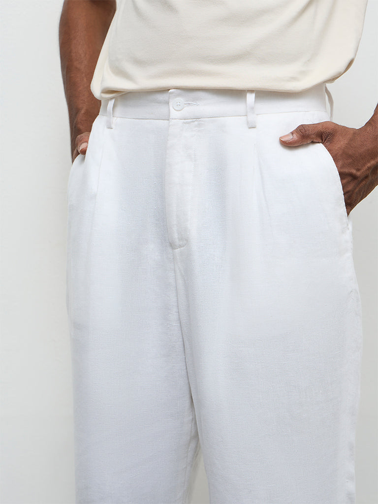 Ascot Off-White Relaxed-Fit Mid-Rise Linen Chinos