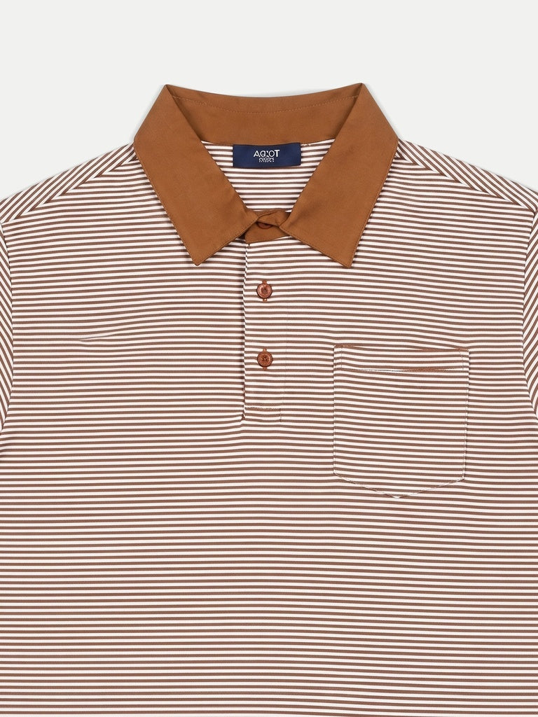 Ascot Light Brown Striped Relaxed-Fit Cotton Polo T-Shirt