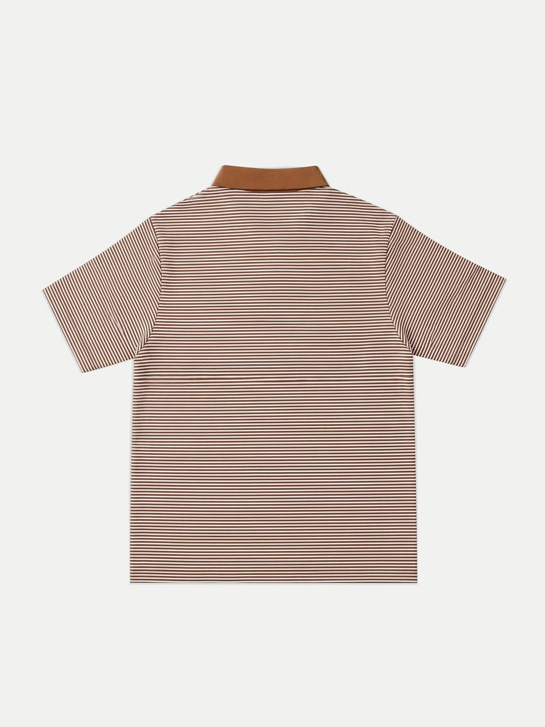 Ascot Light Brown Striped Relaxed-Fit Cotton Polo T-Shirt