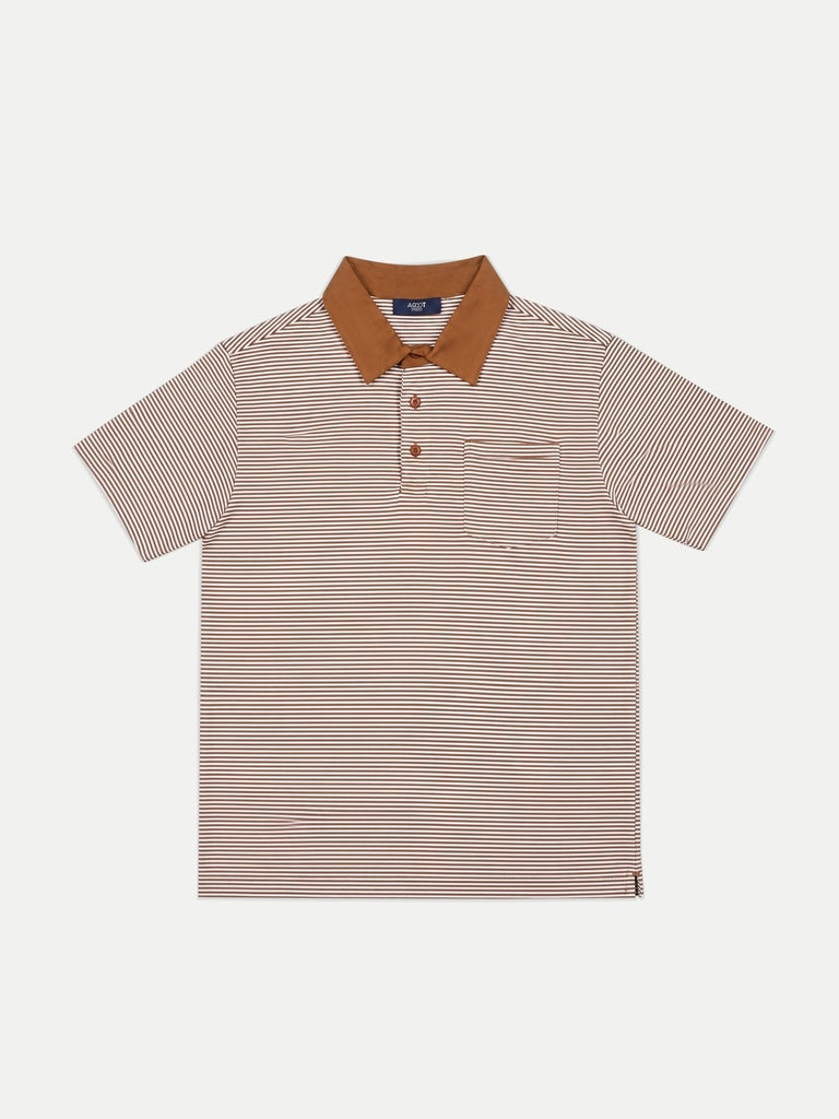 Ascot Light Brown Striped Relaxed-Fit Cotton Polo T-Shirt