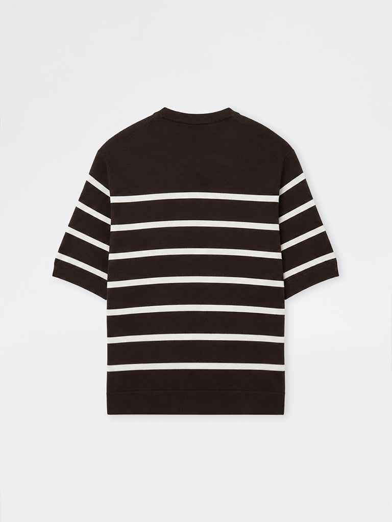 Ascot Dark Brown Striped Relaxed-Fit Cotton T-Shirt
