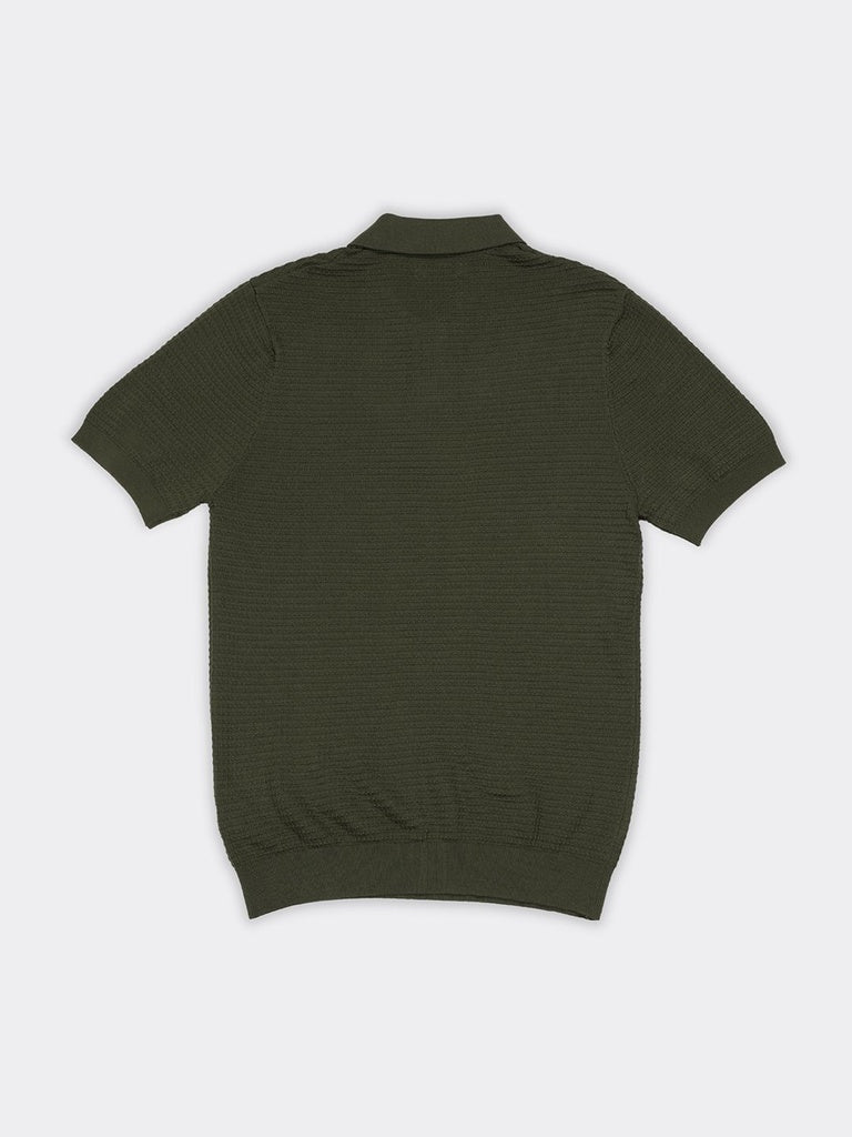Ascot Olive Knit-Textured Relaxed-Fit Cotton T-Shirt