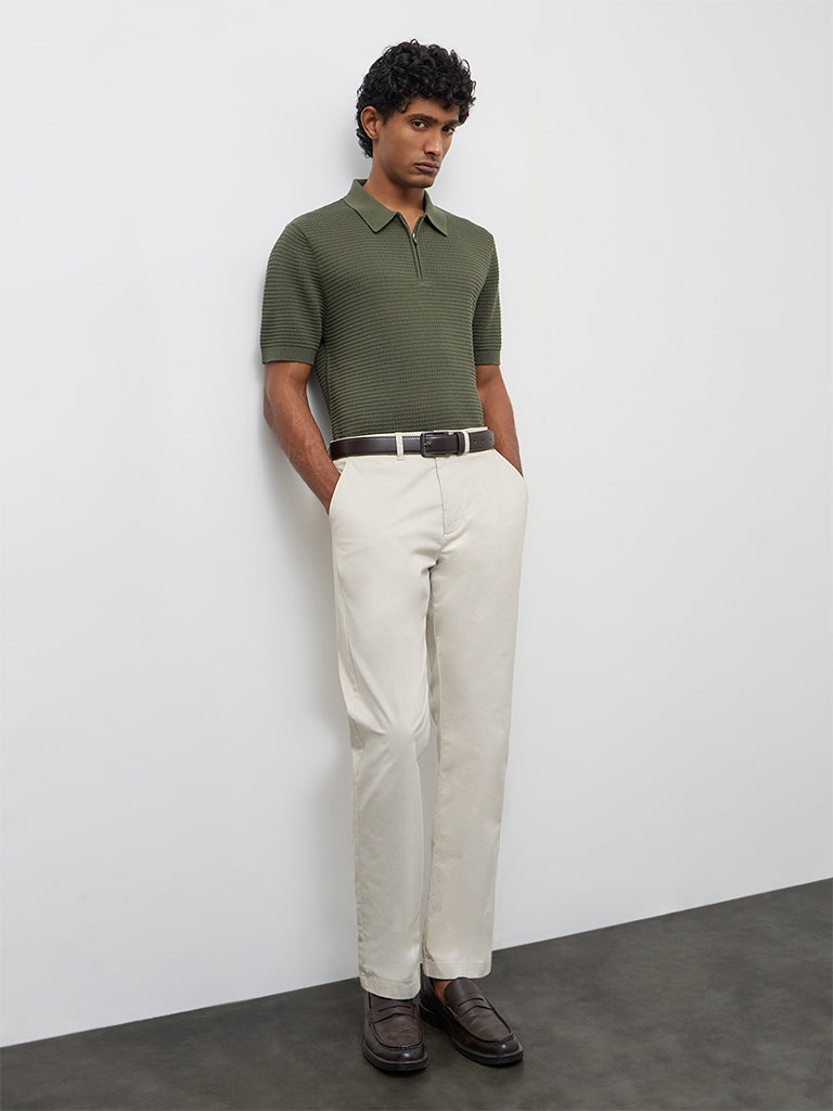 Ascot Olive Knit-Textured Relaxed-Fit Cotton T-Shirt