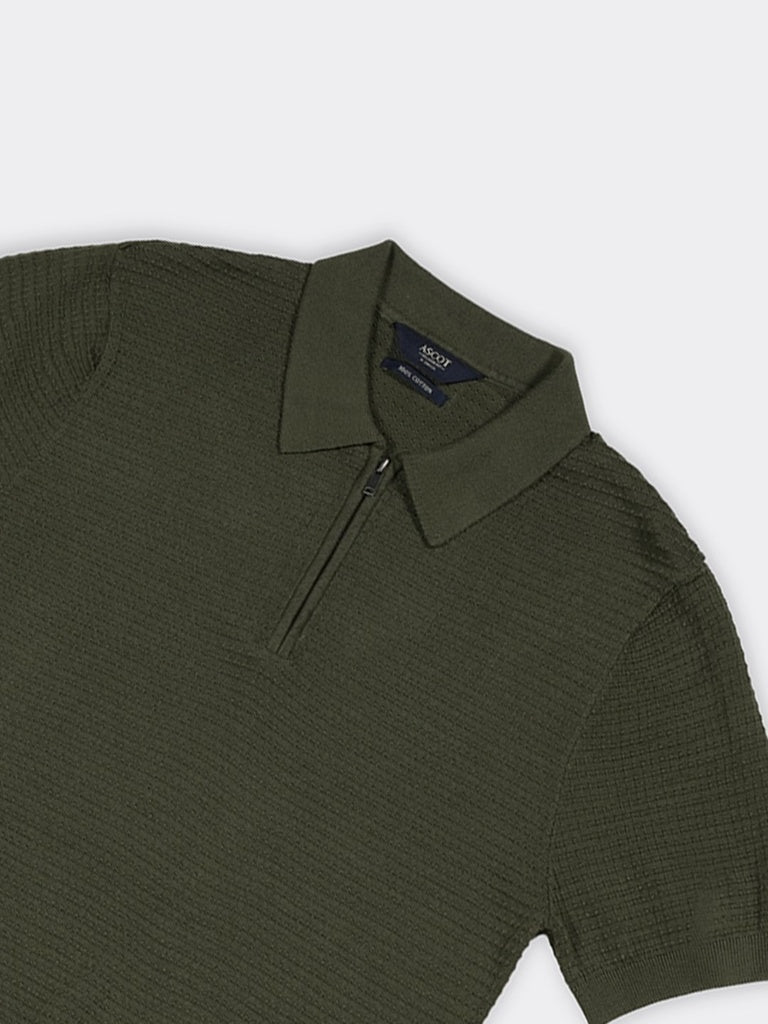 Ascot Olive Knit-Textured Relaxed-Fit Cotton T-Shirt