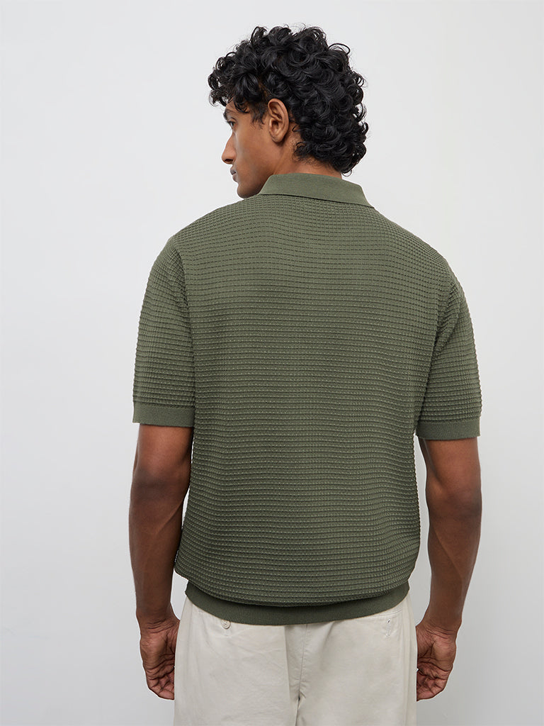 Ascot Olive Knit-Textured Relaxed-Fit Cotton T-Shirt