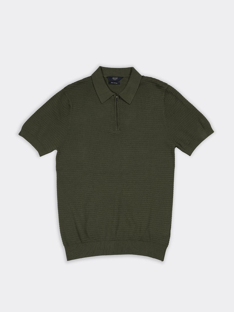 Ascot Olive Knit-Textured Relaxed-Fit Cotton T-Shirt