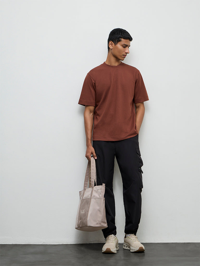 Nuoflexx Brown Relaxed-Fit Cotton-Blend T-Shirt