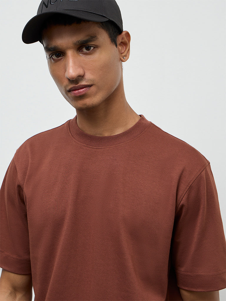 Nuoflexx Brown Relaxed-Fit Cotton-Blend T-Shirt