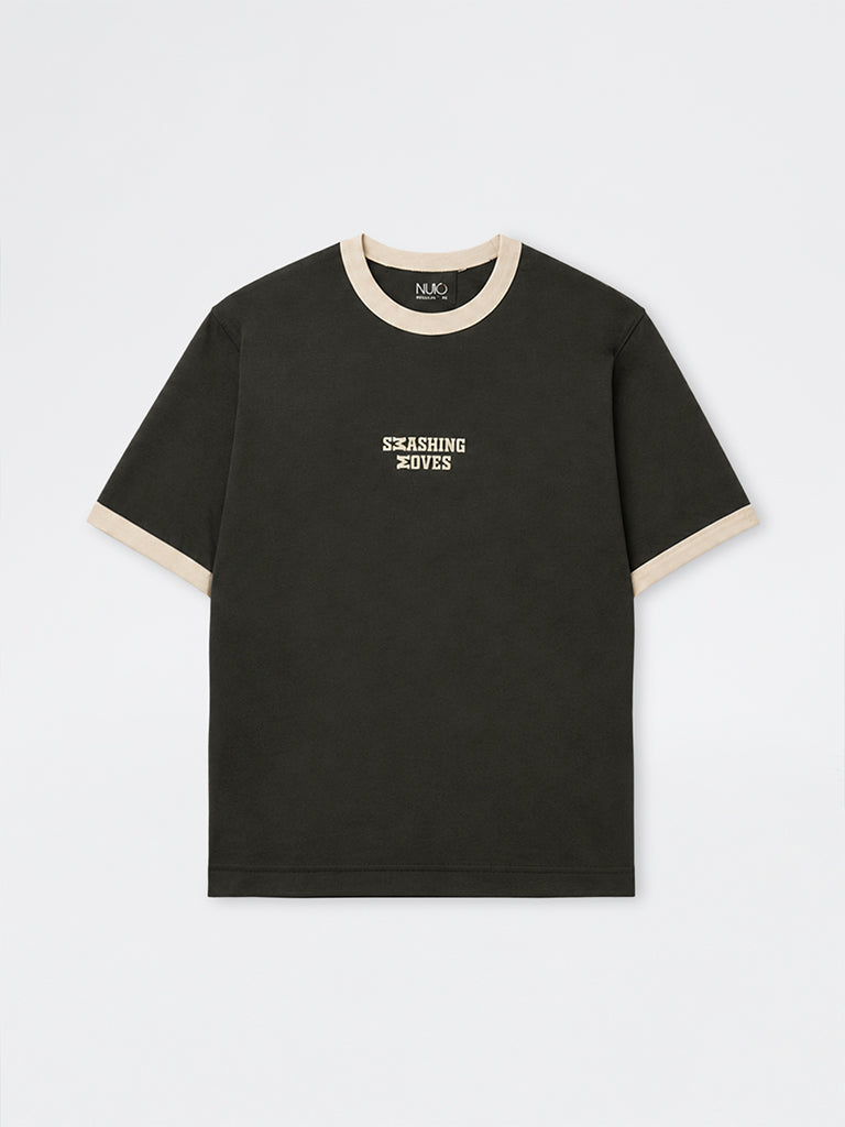 Nuoflexx Olive Text Printed Relaxed-Fit Cotton-Blend T-Shirt